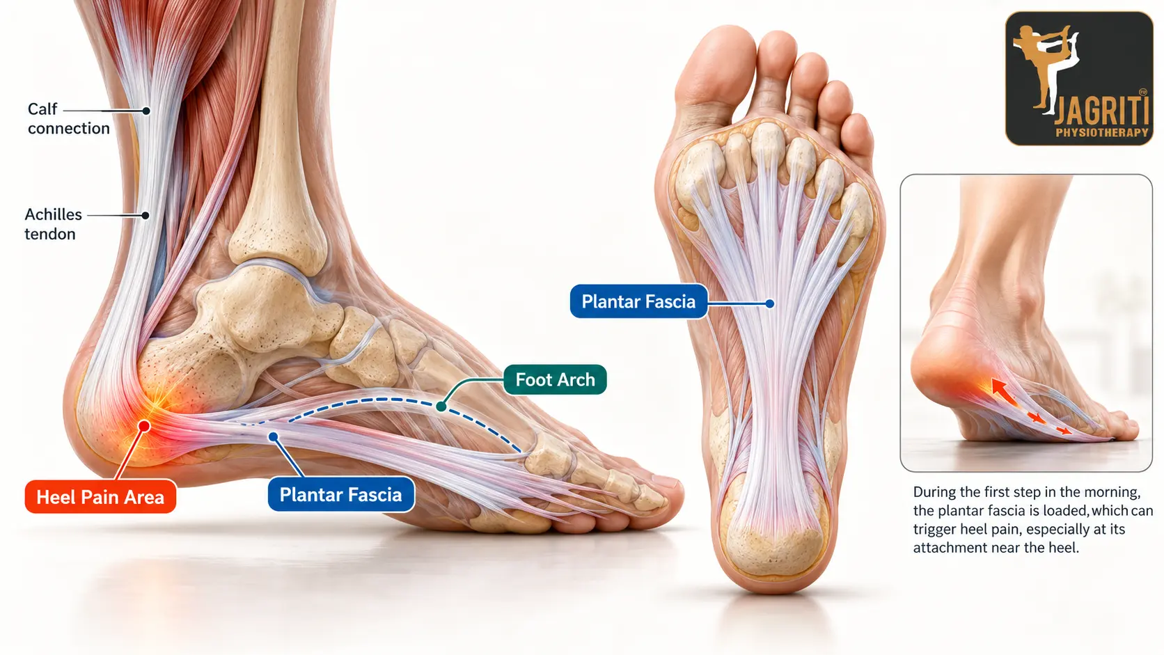 Plantar fascia and common area of morning heel pain